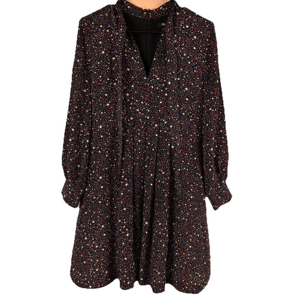 Madewell Women’s 100% Silk Balsam Tie Neck Lined Dress in Starry Night Size 2
